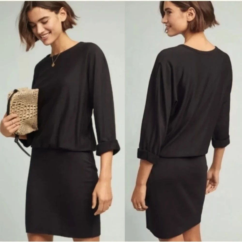 Bailey 44 Women's Black Dress Crew Neck Blouson Fleece Sweatshirt  Size M
